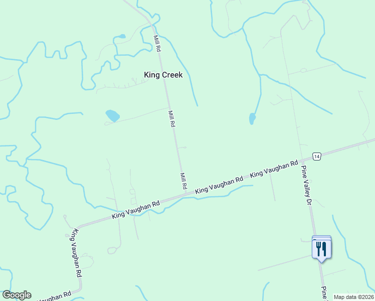 map of restaurants, bars, coffee shops, grocery stores, and more near 12355 Mill Road in Vaughan