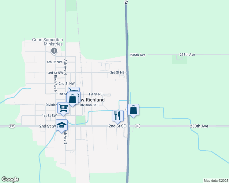 map of restaurants, bars, coffee shops, grocery stores, and more near 312 1st Street Northeast in New Richland