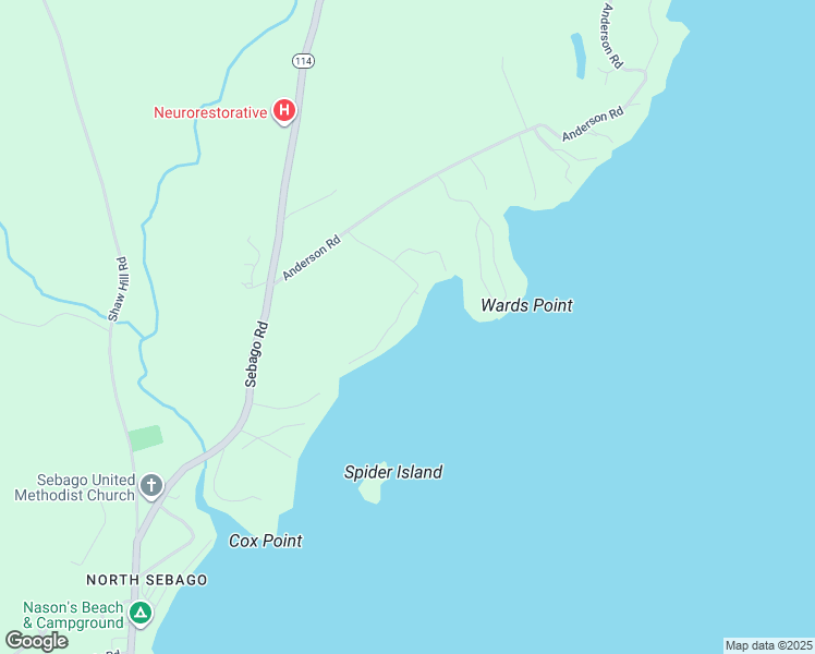 map of restaurants, bars, coffee shops, grocery stores, and more near 92 Safe Harbor Road in Sebago