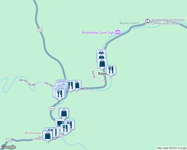 map of restaurants, bars, coffee shops, grocery stores, and more near in Keystone