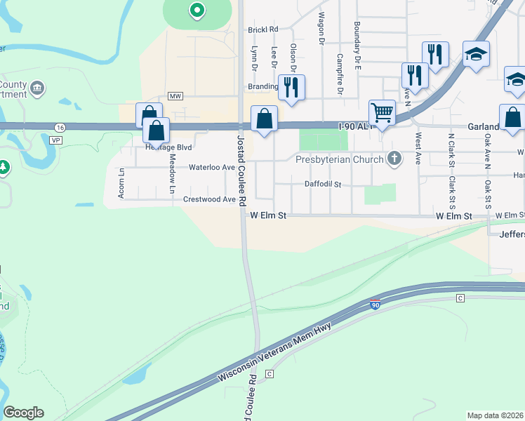 map of restaurants, bars, coffee shops, grocery stores, and more near 1014 West Elm Street in West Salem