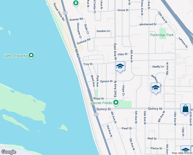 map of restaurants, bars, coffee shops, grocery stores, and more near 930 Park Avenue in Onalaska