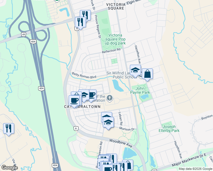 map of restaurants, bars, coffee shops, grocery stores, and more near in Markham