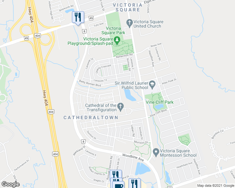 map of restaurants, bars, coffee shops, grocery stores, and more near in Markham
