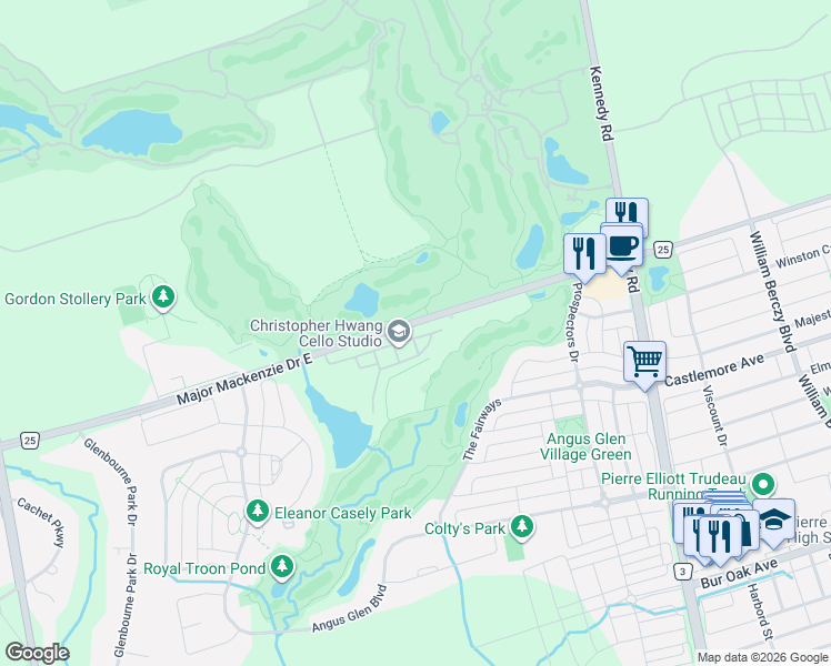 map of restaurants, bars, coffee shops, grocery stores, and more near 4289-4315 Major Mackenzie Drive East in Gormley