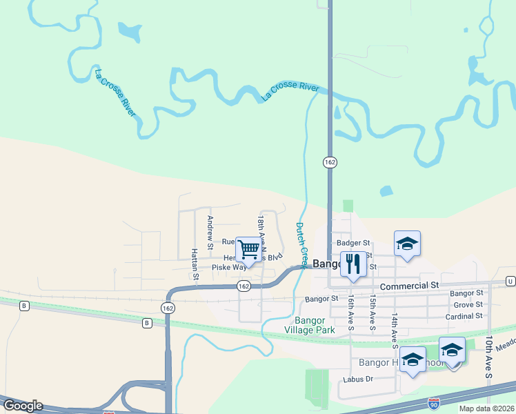 map of restaurants, bars, coffee shops, grocery stores, and more near 1601 Henry Johns Boulevard in Bangor