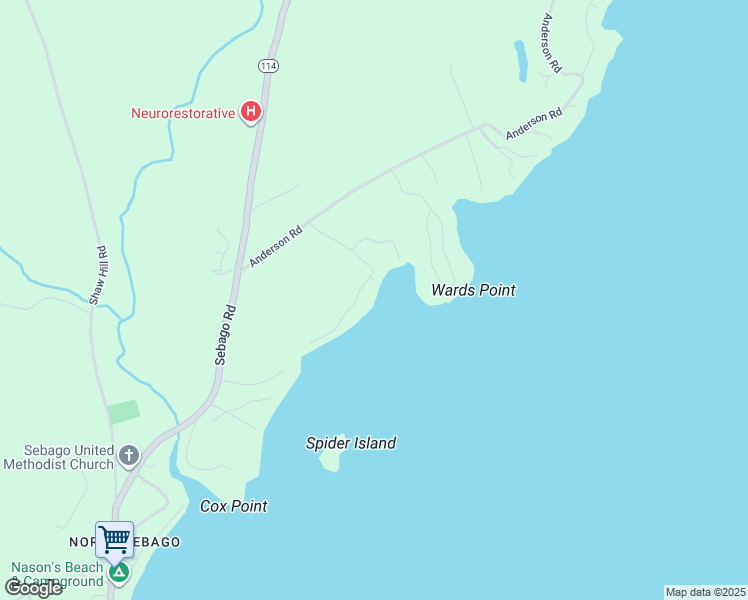 map of restaurants, bars, coffee shops, grocery stores, and more near 92 Safe Harbour Road in Sebago
