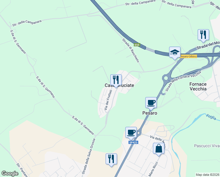 map of restaurants, bars, coffee shops, grocery stores, and more near 20 Via dei Frutteti in Case Bruciate