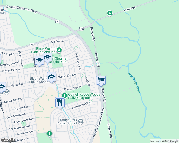 map of restaurants, bars, coffee shops, grocery stores, and more near 9 Rossmore Drive in Markham