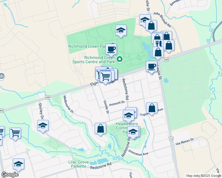 map of restaurants, bars, coffee shops, grocery stores, and more near 131 Amulet Crescent in Richmond Hill