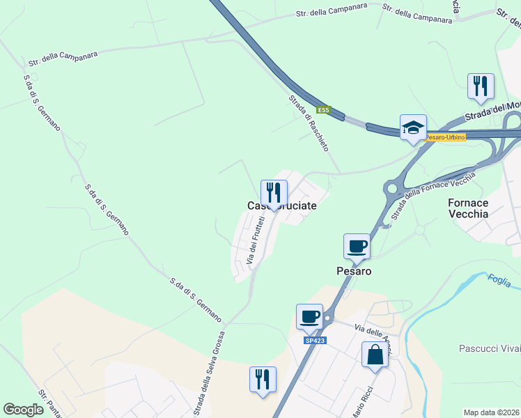 map of restaurants, bars, coffee shops, grocery stores, and more near 20 Via dei Frutteti in Case Bruciate