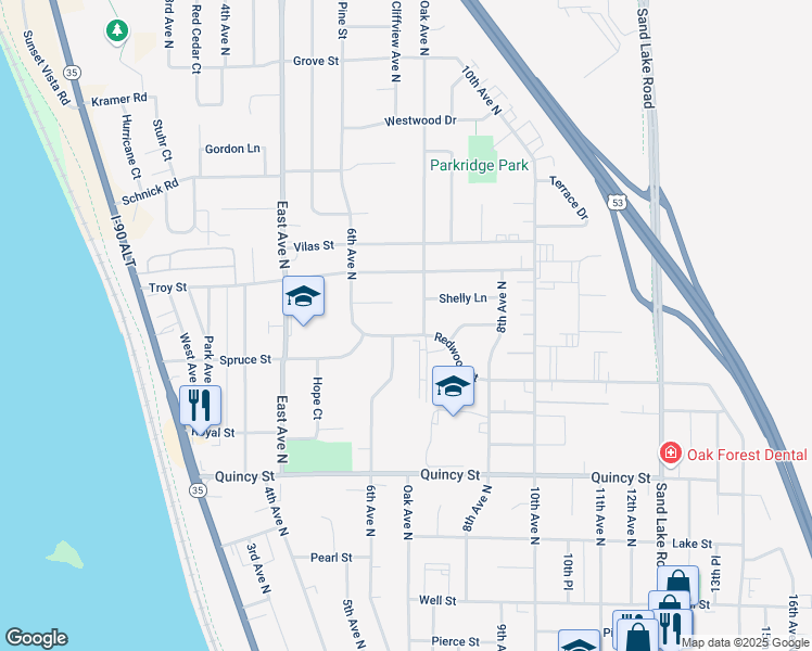 map of restaurants, bars, coffee shops, grocery stores, and more near 901 Oak Avenue North in Onalaska