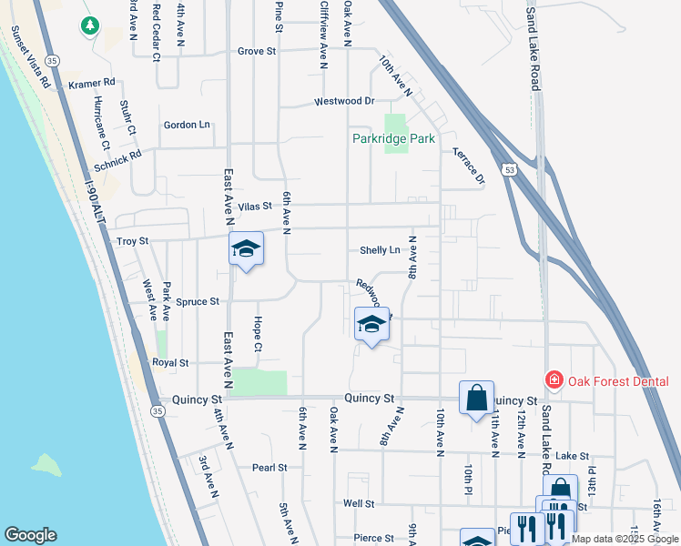 map of restaurants, bars, coffee shops, grocery stores, and more near 901 Oak Avenue North in Onalaska