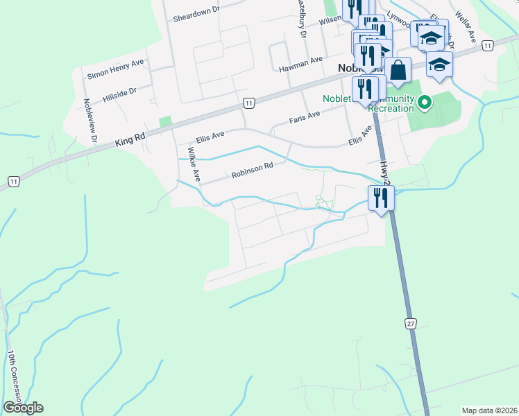 map of restaurants, bars, coffee shops, grocery stores, and more near 16 Ballard Drive in Regional Municipality of York