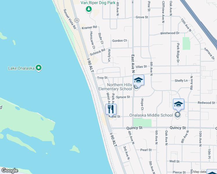 map of restaurants, bars, coffee shops, grocery stores, and more near 927 Park Avenue in Onalaska