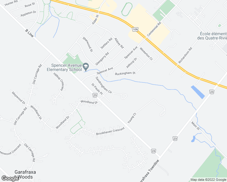 map of restaurants, bars, coffee shops, grocery stores, and more near 39 Sandringham Circle in Orangeville