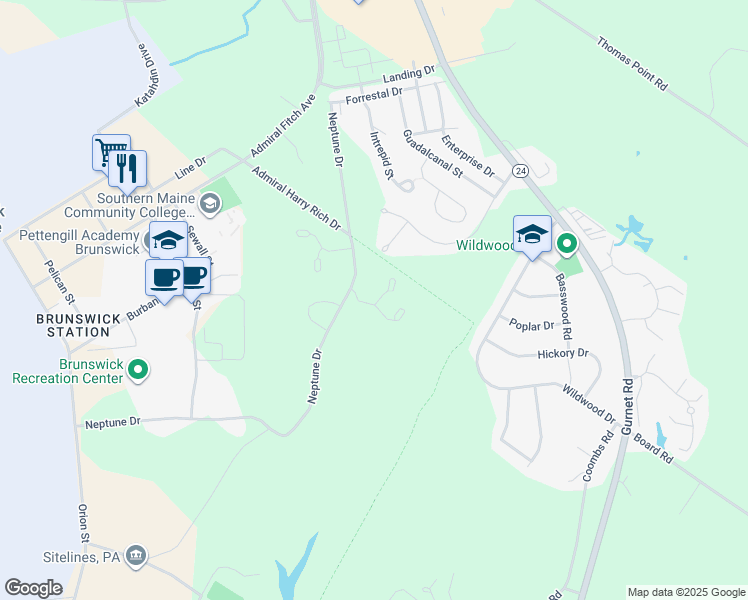 map of restaurants, bars, coffee shops, grocery stores, and more near 8 Beaver Pond Road in Brunswick