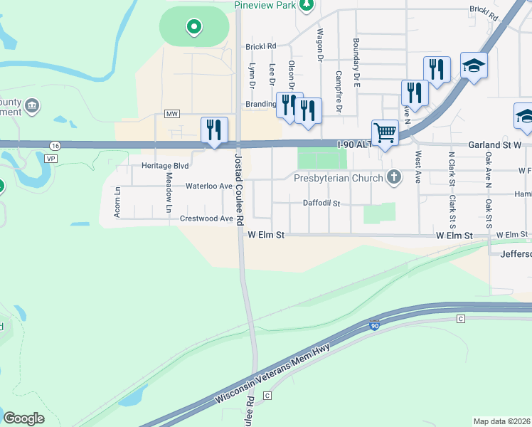 map of restaurants, bars, coffee shops, grocery stores, and more near 1014 West Elm Street in West Salem