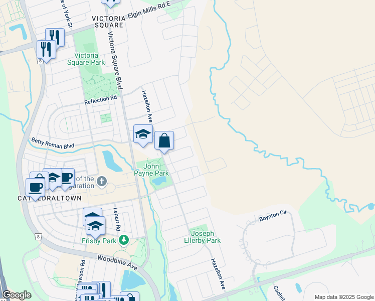 map of restaurants, bars, coffee shops, grocery stores, and more near 62 Pillar Rock Crescent in Markham