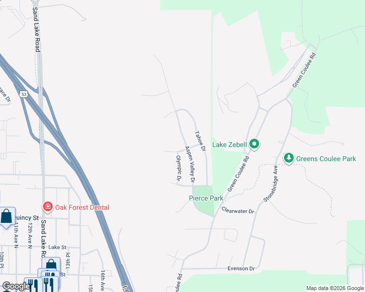 map of restaurants, bars, coffee shops, grocery stores, and more near 909 Aspen Valley Drive in Onalaska