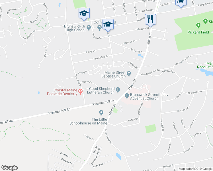 map of restaurants, bars, coffee shops, grocery stores, and more near 21 Zeitler Farm Road in Brunswick