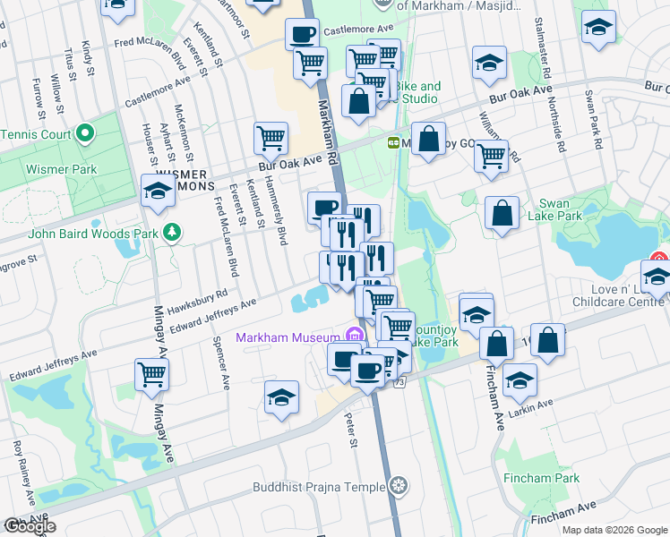 map of restaurants, bars, coffee shops, grocery stores, and more near 224 Edward Jeffreys Avenue in Markham