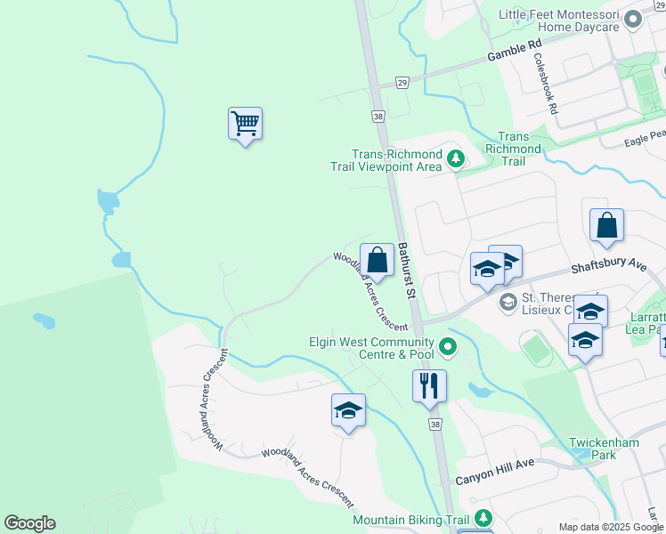 map of restaurants, bars, coffee shops, grocery stores, and more near 731 Woodland Acres Crescent in Vaughan