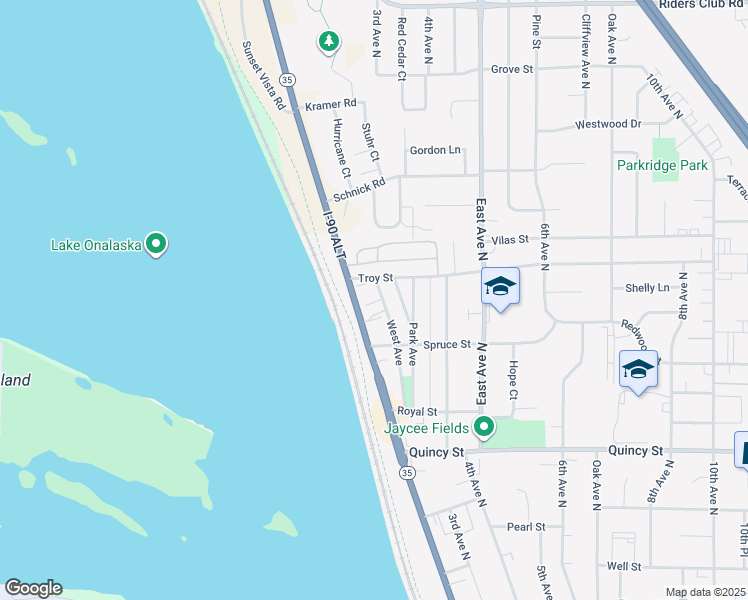 map of restaurants, bars, coffee shops, grocery stores, and more near 927 Park Avenue in Onalaska