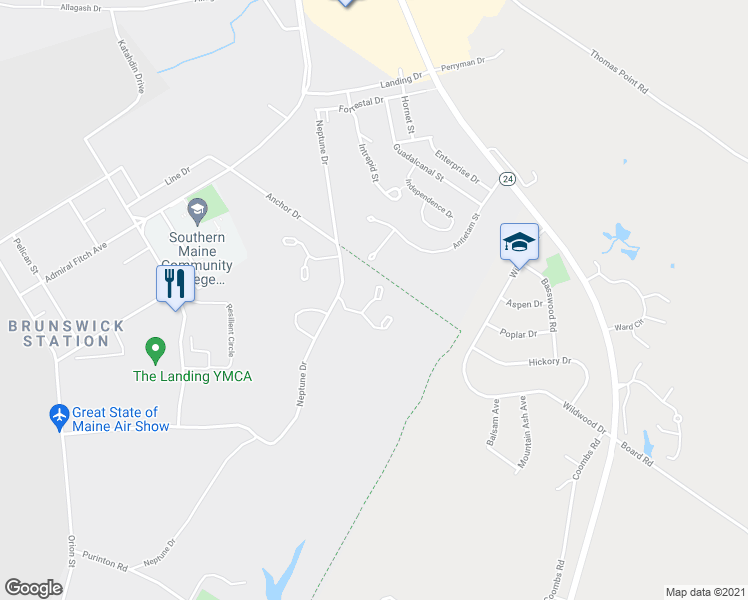 map of restaurants, bars, coffee shops, grocery stores, and more near 8 Beaver Pond Road in Brunswick