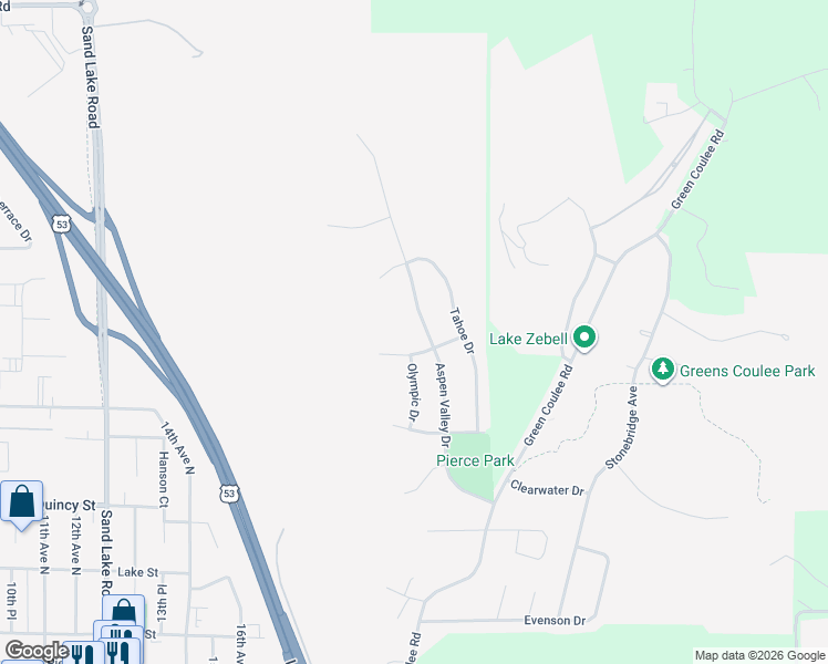 map of restaurants, bars, coffee shops, grocery stores, and more near 909 Aspen Valley Drive in Onalaska