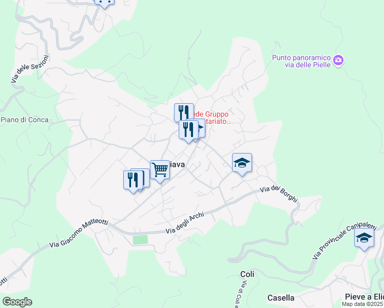 map of restaurants, bars, coffee shops, grocery stores, and more near 2155 Strada Comunale Giacomo Matteotti in Stiava