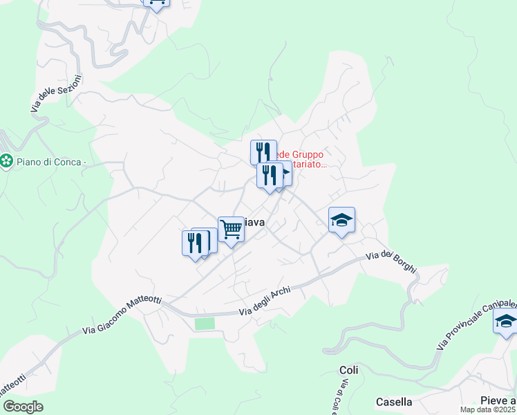 map of restaurants, bars, coffee shops, grocery stores, and more near 2155 Strada Comunale Giacomo Matteotti in Stiava