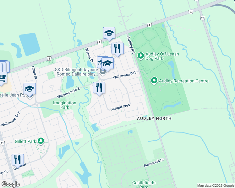 map of restaurants, bars, coffee shops, grocery stores, and more near in Ajax