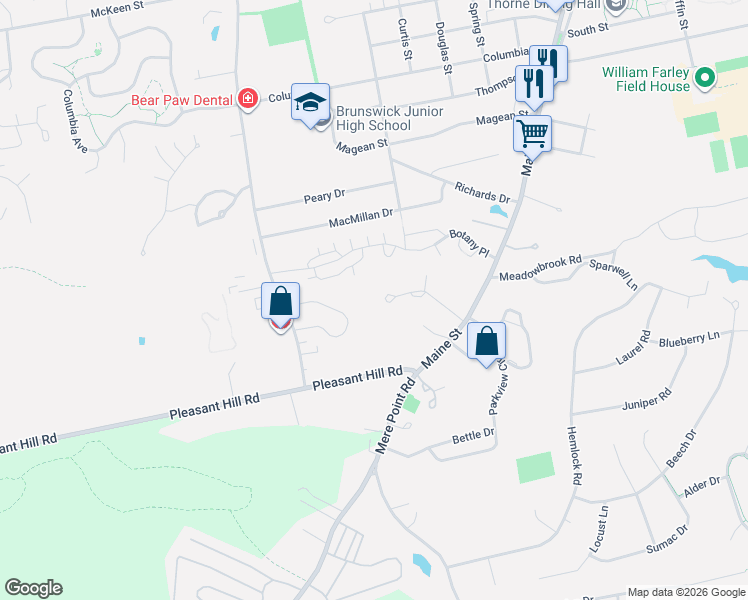map of restaurants, bars, coffee shops, grocery stores, and more near 21 Zeitler Farm Road in Brunswick