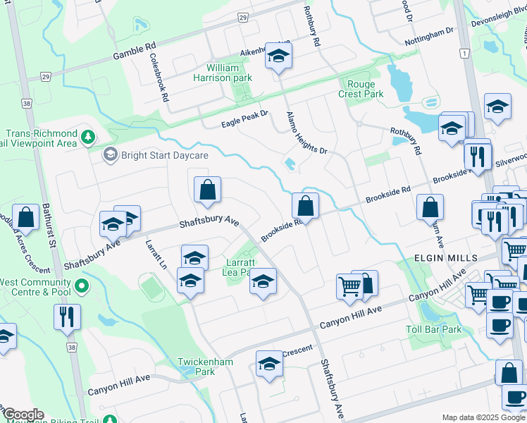 map of restaurants, bars, coffee shops, grocery stores, and more near 22 Sweet Water Crescent in Richmond Hill