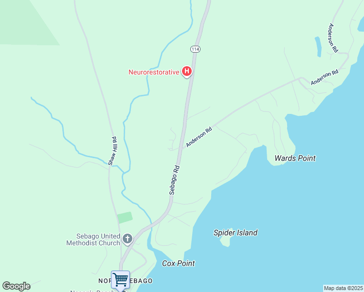 map of restaurants, bars, coffee shops, grocery stores, and more near 920 Sebago Road in Sebago