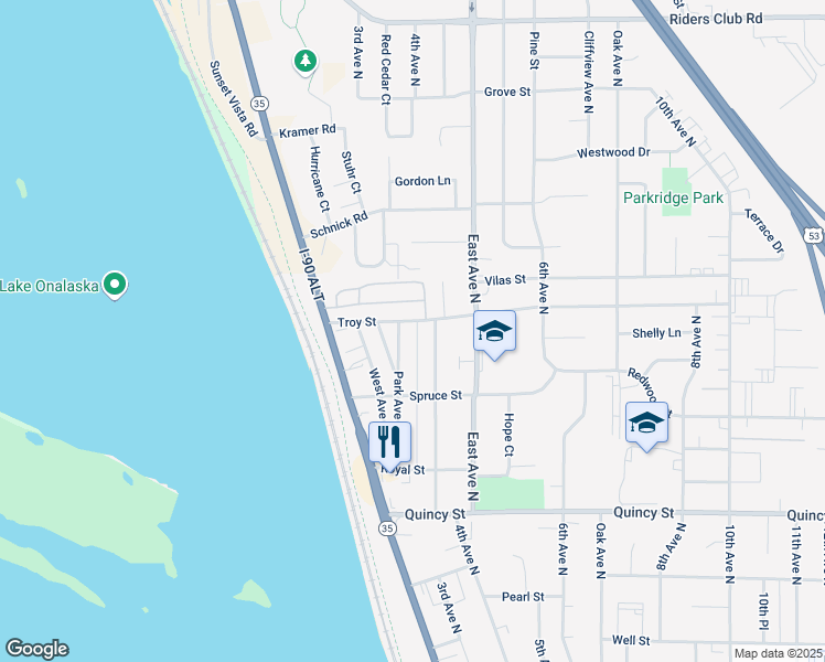map of restaurants, bars, coffee shops, grocery stores, and more near 326 Carter Place in Onalaska