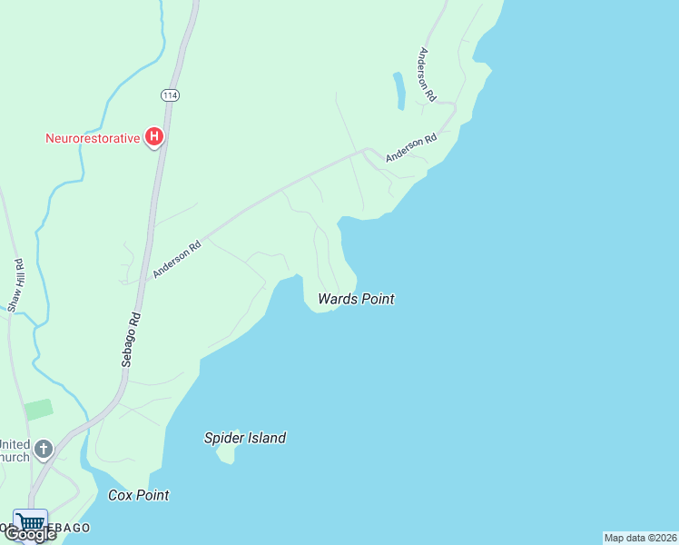 map of restaurants, bars, coffee shops, grocery stores, and more near 110 Salmon Point Road in Sebago