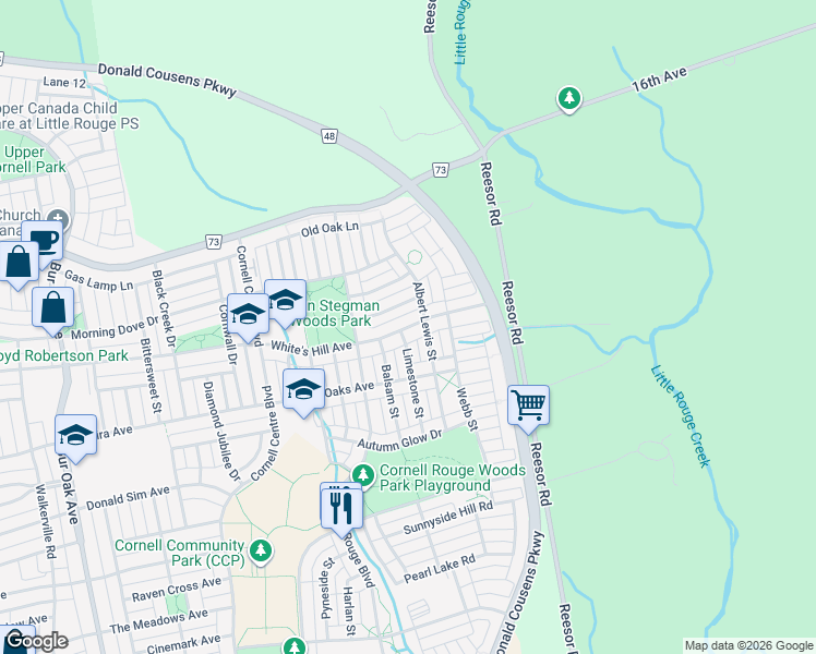 map of restaurants, bars, coffee shops, grocery stores, and more near 496 Whites Hill Avenue in Markham