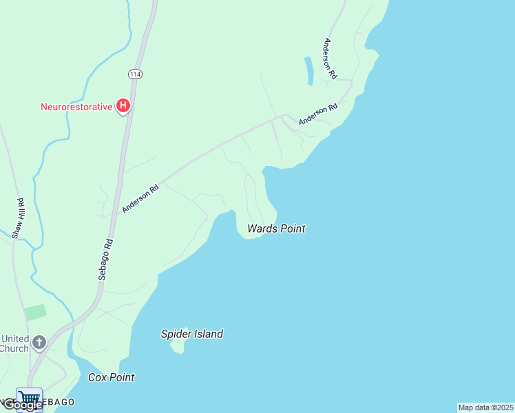 map of restaurants, bars, coffee shops, grocery stores, and more near 110 Salmon Point Road in Sebago