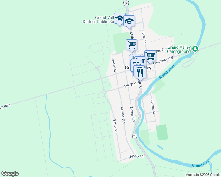 map of restaurants, bars, coffee shops, grocery stores, and more near in Grand Valley