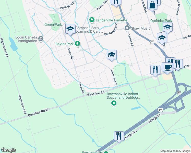 map of restaurants, bars, coffee shops, grocery stores, and more near 212 Millburn Drive in Bowmanville