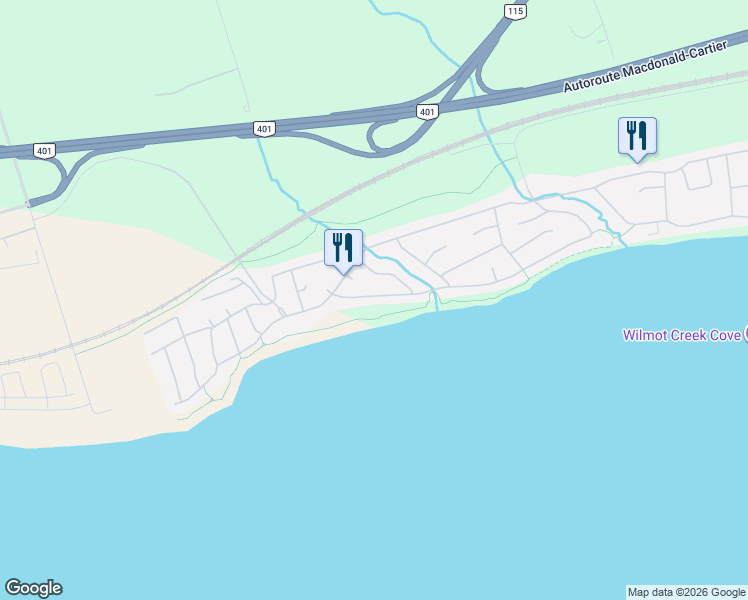 map of restaurants, bars, coffee shops, grocery stores, and more near 15 Bluffs Road in Newcastle
