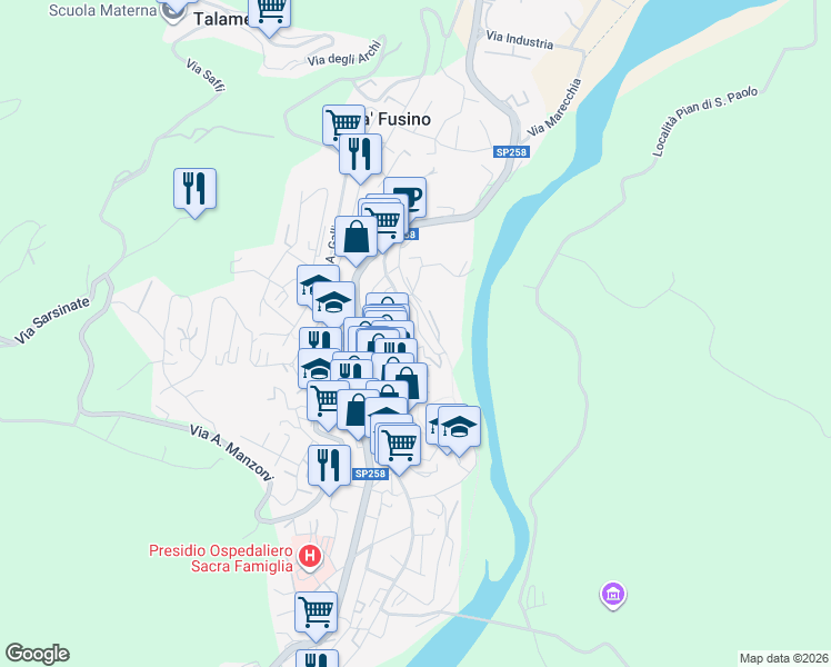 map of restaurants, bars, coffee shops, grocery stores, and more near 84 Via Cavour in Novafeltria