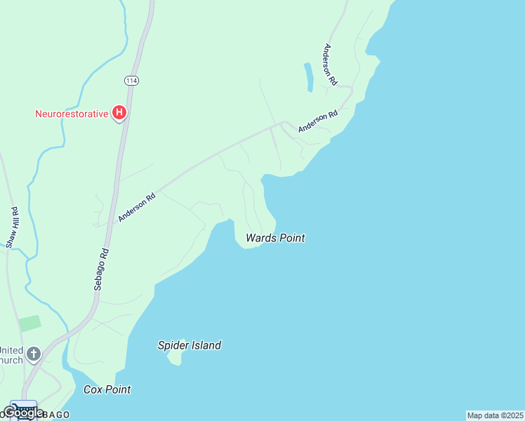 map of restaurants, bars, coffee shops, grocery stores, and more near 110 Salmon Point Road in Sebago