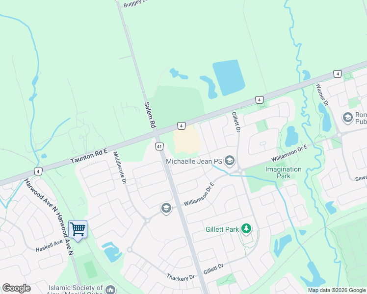 map of restaurants, bars, coffee shops, grocery stores, and more near 1965 Salem Road North in Ajax