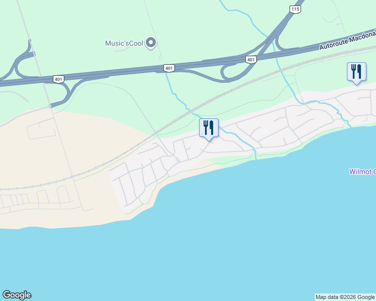map of restaurants, bars, coffee shops, grocery stores, and more near 27 Niagara Trail in Newcastle
