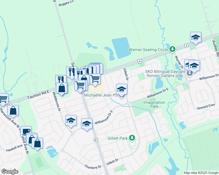map of restaurants, bars, coffee shops, grocery stores, and more near in Ajax