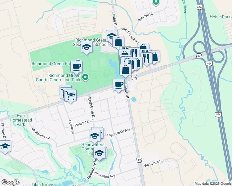 map of restaurants, bars, coffee shops, grocery stores, and more near 88 Matteo David Drive in Richmond Hill