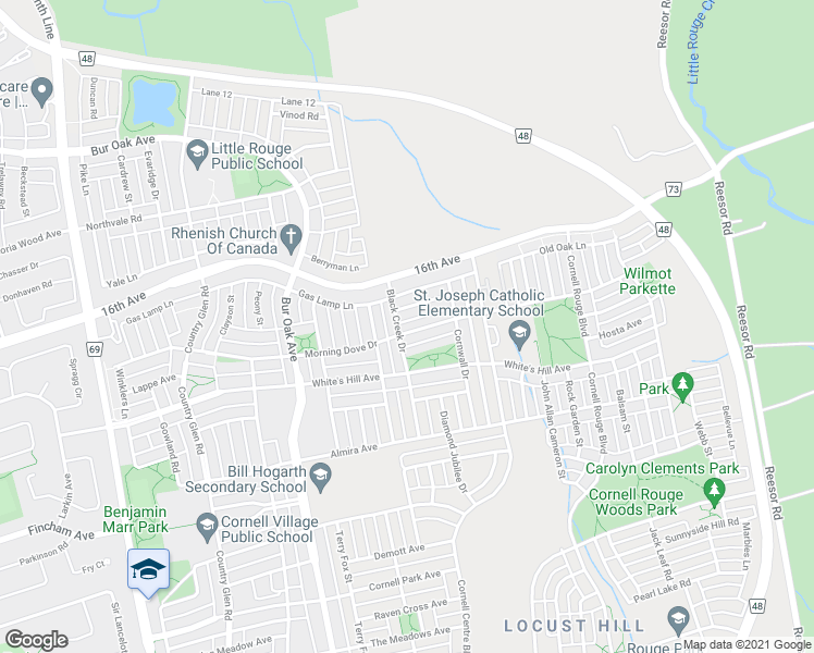 map of restaurants, bars, coffee shops, grocery stores, and more near 166 Morning Dove Drive in Markham